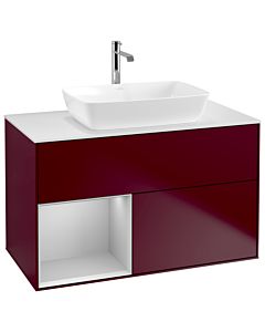 Villeroy und Boch Finion Villeroy und Boch G771GJHB 100cm, plaque de finition blanc mat, Emotion, étagères laqué gris clair mat, Peony Matt