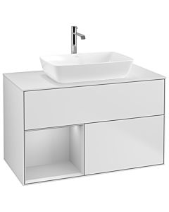 Villeroy und Boch Finion Waschtischunterschrank G771GJMT 100cm, Abdeckplatte white matt, Emotion, Regale Light grey matt lacquer, White matt lacquer