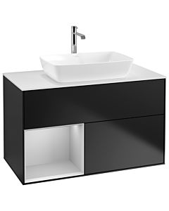 Villeroy und Boch Finion Waschtischunterschrank G771GJPD 100cm, Abdeckplatte white matt, Emotion, Regale Light grey matt lacquer, Black matt lacquer
