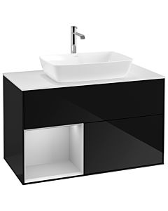 Villeroy und Boch Finion Villeroy und Boch G771GJPH 100cm, plaque de finition blanc mat, Emotion, étagères laqué gris clair mat, Glossy Black Lacquer