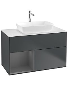 Villeroy und Boch Finion Waschtischunterschrank G771GKHG 100cm, Abdeckplatte white matt, Emotion, Regale Anthracite matt lacquer, Midnight Blue Matt Lacquer