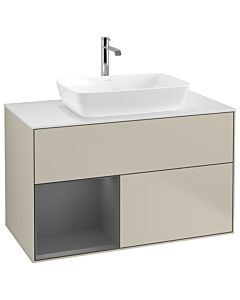 Villeroy und Boch Finion Waschtischunterschrank G771GKHH 100cm, Abdeckplatte white matt, Emotion, Regale Anthracite matt lacquer, Sand Matt Lacquer