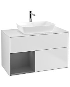 Villeroy und Boch Finion Waschtischunterschrank G771GKMT 100cm, Abdeckplatte white matt, Emotion, Regale Anthracite matt lacquer, White matt lacquer