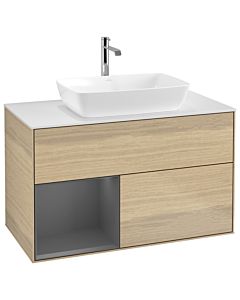 Villeroy und Boch Finion Waschtischunterschrank G771GKPC 100cm, Abdeckplatte white matt, Emotion, Regale Anthracite matt lacquer, Oak Veneer