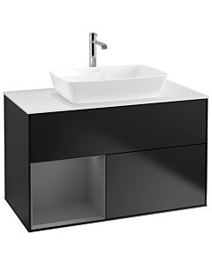 Villeroy und Boch Finion Villeroy und Boch G771GKPD 100cm, plaque de finition blanc mat, Emotion, étagères Laque anthracite mate, Laque noire mate