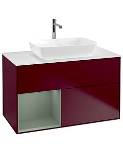 Villeroy und Boch Finion Villeroy und Boch G771GMHB 100cm, plaque de recouvrement blanc mat, Emotion, étagères laqué mat olive, Peony Matt