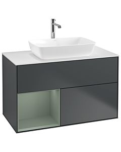 Villeroy und Boch Finion Waschtischunterschrank G771GMHG 100cm, Abdeckplatte white matt, Emotion, Regale Olive matt lacquer, Midnight Blue Matt Lacquer