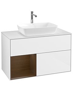 Villeroy und Boch Finion Villeroy und Boch Finion G771GNGF 100cm, cover plate white matt, Emotion, shelves Walnut Veneer , glossy white lacquer