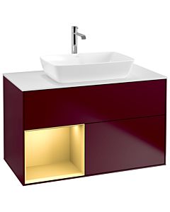 Villeroy und Boch Finion Waschtischunterschrank G771HFHB 100cm, Abdeckplatte white matt, Emotion, Regale Gold matt lacquer, Peony Matt