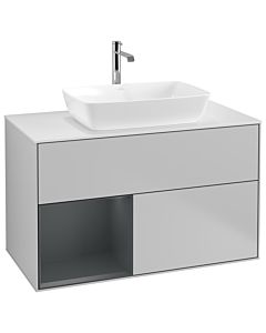 Villeroy und Boch Finion Waschtischunterschrank G771HGGJ 100cm, Abdeckplatte white matt, Emotion, Regale Midnight matt lacquer, Light grey matt