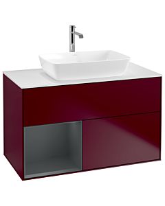 Villeroy und Boch Finion Waschtischunterschrank G771HGHB 100cm, Abdeckplatte white matt, Emotion, Regale Midnight matt lacquer, Peony Matt