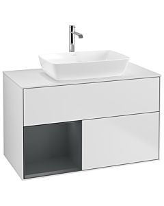 Villeroy und Boch Finion Waschtischunterschrank G771HGMT 100cm, Abdeckplatte white matt, Emotion, Regale Midnight matt lacquer, White matt lacquer