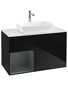 Villeroy und Boch Finion Waschtischunterschrank G771HGPH 100cm, Abdeckplatte white matt, Emotion, Regale Midnight matt lacquer, Glossy Black Lacquer