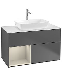 Villeroy und Boch Finion Villeroy und Boch Finion G771HHGK 100cm, cover plate white matt, Emotion, shelves sand matt lacquer, anthracite matt