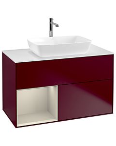 Villeroy und Boch Finion Villeroy und Boch G771HHHB 100cm, plaque de recouvrement blanc mat, Emotion, étagères laqué sable sable, Peony Matt