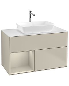 Villeroy und Boch Finion Villeroy und Boch G771HHHH 100cm, couvercle blanc mat, Emotion, étagères laqué sable sable, Sand Matt Lacquer