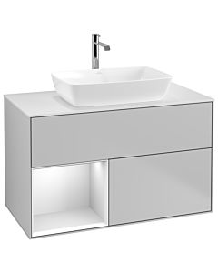 Villeroy und Boch Finion Waschtischunterschrank G771MTGJ 100cm, Abdeckplatte white matt, Emotion, Regale White matt lacquer, Light grey matt