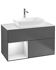 Villeroy und Boch Finion Villeroy und Boch Finion G771MTGK 100cm, cover plate white matt, Emotion, shelves white matt lacquer, anthracite matt