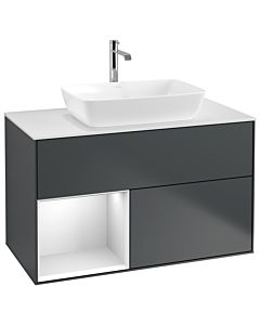 Villeroy und Boch Finion Waschtischunterschrank G771MTHG 100cm, Abdeckplatte white matt, Emotion, Regale White matt lacquer, Midnight Blue Matt Lacquer