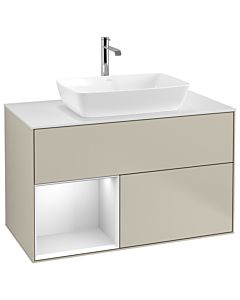 Villeroy und Boch Finion Villeroy und Boch G771MTHH 100cm, plaque de finition blanc mat, Emotion, étagères laqué blanc mat, Sand Matt Lacquer