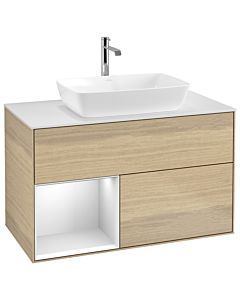 Villeroy und Boch Finion Waschtischunterschrank G771MTPC 100cm, Abdeckplatte white matt, Emotion, Regale White matt lacquer, Oak Veneer