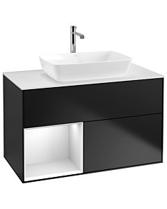 Villeroy und Boch Finion Villeroy und Boch G771MTPD 100cm, plaque de finition blanc mat, Emotion, étagères laqué blanc mat, laqué noir mat