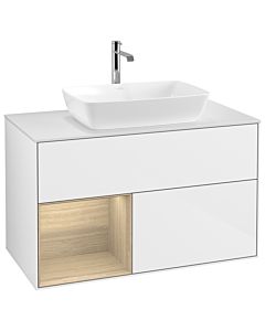 Villeroy und Boch Finion Villeroy und Boch Finion G771PCGF 100cm, cover plate white matt, Emotion, shelves Oak Veneer , glossy white lacquer