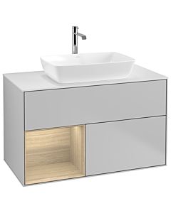 Villeroy und Boch Finion Villeroy und Boch G771PCGJ 100cm, plaque de finition blanc mat, Emotion, étagères Oak Veneer , gris clair mat