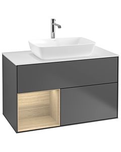 Villeroy und Boch Finion Villeroy und Boch G771PCGK 100cm, plaque de finition blanc mat, Emotion, étagères Oak Veneer , anthracite mat