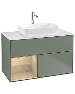 Villeroy und Boch Finion Villeroy und Boch G771PCGM 100cm, plaque de finition blanc mat, emotion, étagères Oak Veneer , Olive Matt Lacquer