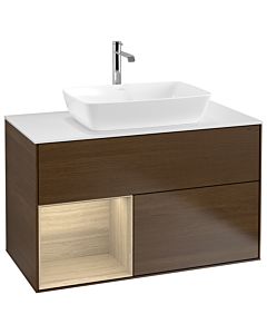 Villeroy und Boch Finion Waschtischunterschrank G771PCGN 100cm, Abdeckplatte white matt, Emotion, Regale Oak Veneer, Walnut veneer