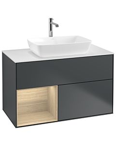 Villeroy und Boch Finion Villeroy und Boch G771PCHG 100cm, plaque de finition blanc mat, Emotion, étagères Oak Veneer , Midnight Blue Matt Lacquer