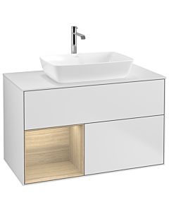 Villeroy und Boch Finion Villeroy und Boch G771PCMT 100cm, plaque de finition blanc mat, Emotion, étagères Oak Veneer , laqué blanc mat