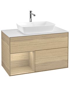 Villeroy und Boch Finion Waschtischunterschrank G771PCPC 100cm, Abdeckplatte white matt, Emotion, Regale Oak Veneer, Oak Veneer