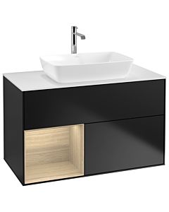 Villeroy und Boch Finion Waschtischunterschrank G771PCPD 100cm, Abdeckplatte white matt, Emotion, Regale Oak Veneer, Black matt lacquer