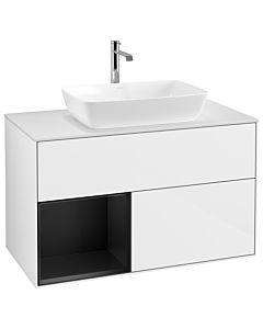 Villeroy und Boch Finion Waschtischunterschrank G771PDGF 100cm, Abdeckplatte white matt, Emotion, Regale Black matt lacquer, Glossy white lacquer