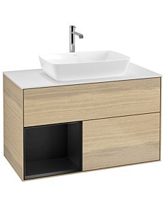 Villeroy und Boch Finion Villeroy und Boch G771PDPC 100cm, couvercle blanc mat, Emotion, étagères laqué noir mat, Oak Veneer