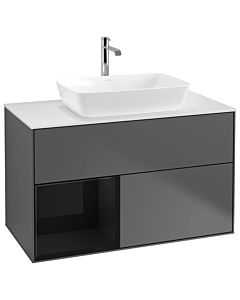 Villeroy und Boch Finion Villeroy und Boch G771PHGK 100cm, plaque de recouvrement blanc mat, Emotion, étagères Laque noir brillant, Anthracite mat