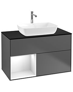 Villeroy und Boch Finion Waschtischunterschrank G772GFGK 100cm, Abdeckplatte black matt, Emotion, Regale Glossy white lacquer, Anthracite matt