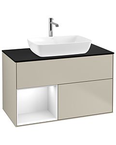 Villeroy und Boch Finion Villeroy und Boch G772GFHH 100cm, plaque de finition noir mat, Emotion, étagères Laque blanc brillant, Sand Matt Lacquer