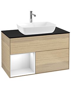 Villeroy und Boch Finion Waschtischunterschrank G772GFPC 100cm, Abdeckplatte black matt, Emotion, Regale Glossy white lacquer, Oak Veneer