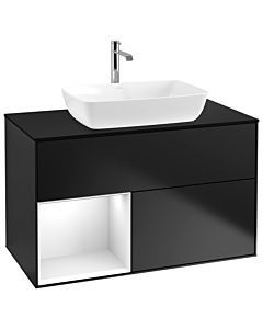 Villeroy und Boch Finion Waschtischunterschrank G772GFPD 100cm, Abdeckplatte black matt, Emotion, Regale Glossy white lacquer, Black matt lacquer