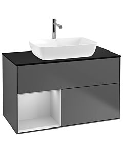 Villeroy und Boch Finion Waschtischunterschrank G772GJGK 100cm, Abdeckplatte black matt, Emotion, Regale Light grey matt lacquer, Anthracite matt