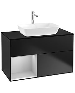 Villeroy und Boch Finion Waschtischunterschrank G772GJPD 100cm, Abdeckplatte black matt, Emotion, Regale Light grey matt lacquer, Black matt lacquer