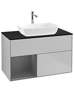 Villeroy und Boch Finion Waschtischunterschrank G772GKGJ 100cm, Abdeckplatte black matt, Emotion, Regale Anthracite matt lacquer, Light grey matt