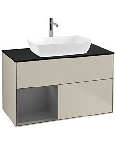 Villeroy und Boch Finion Waschtischunterschrank G772GKHH 100cm, Abdeckplatte black matt, Emotion, Regale Anthracite matt lacquer, Sand Matt Lacquer