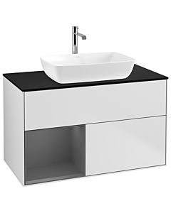 Villeroy und Boch Finion Waschtischunterschrank G772GKMT 100cm, Abdeckplatte black matt, Emotion, Regale Anthracite matt lacquer, White matt lacquer