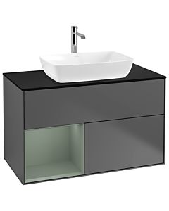 Villeroy und Boch Finion Villeroy und Boch G772GMGK 100cm, plaque de finition noir mat, Emotion, étagères laqué olive mat, anthracite mat