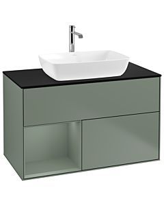 Villeroy und Boch Finion Villeroy und Boch G772GMGM 100cm, plaque de finition noir mat, Emotion, étagères olive laqué mat, Olive Matt Lacquer