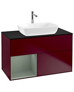 Villeroy und Boch Finion Villeroy und Boch G772GMHB 100cm, plaque de finition noir mat, Emotion, étagères olive laqué mat, Peony Matt